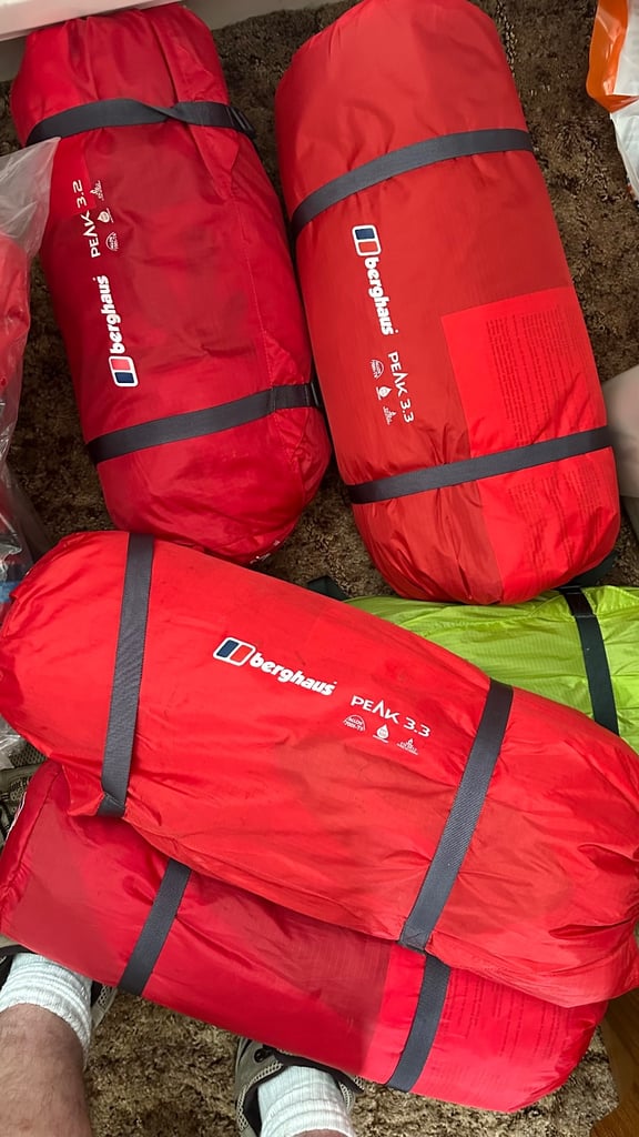 Tents, sleeping bags, rucksack, camping gear