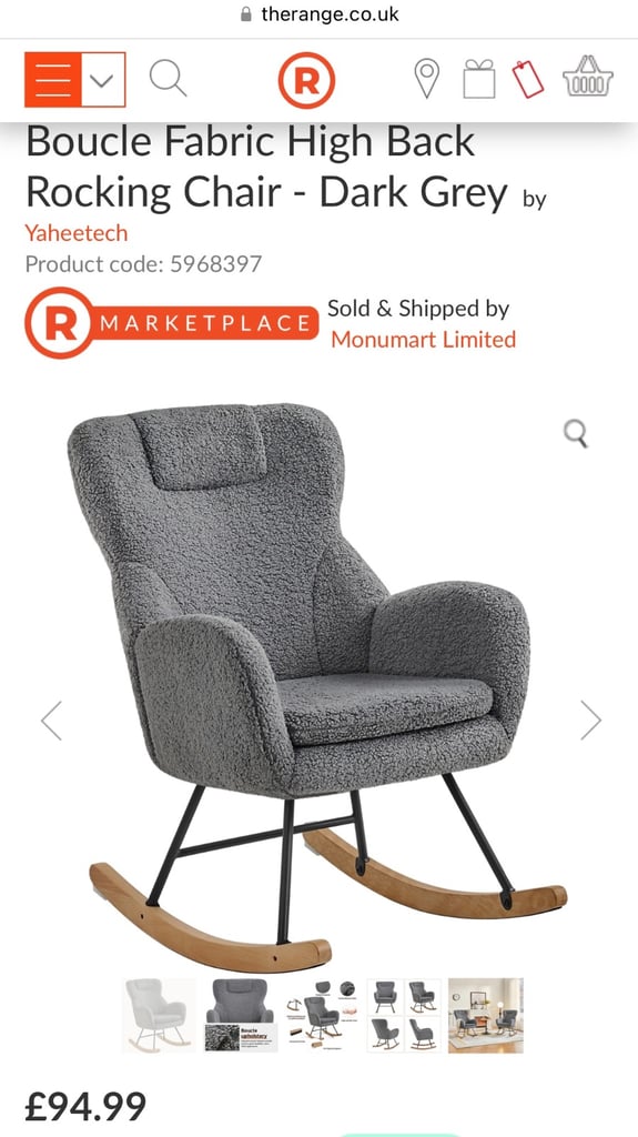 Boucle Teddy Grey high back rocking chair
