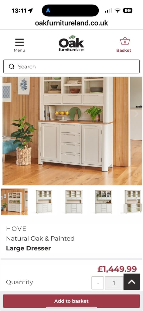 Oak furniture land large dresser