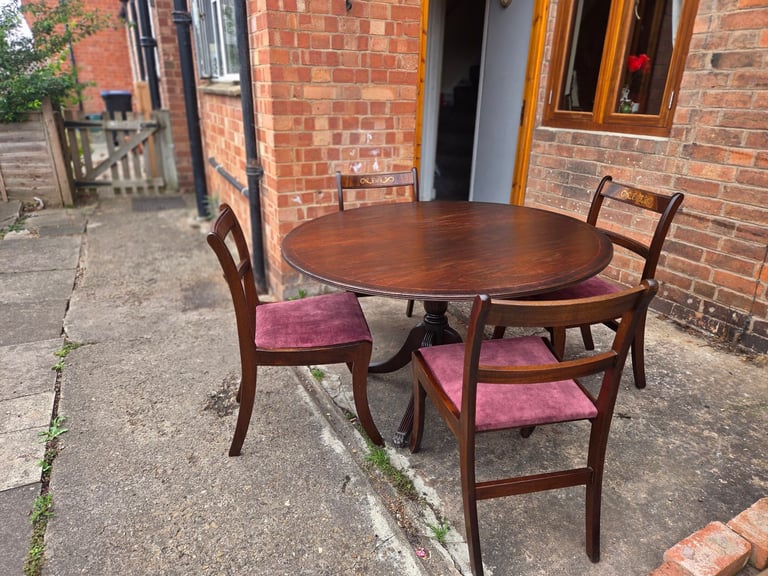 image for Beautiful antique mahogany round tilt table and chairs