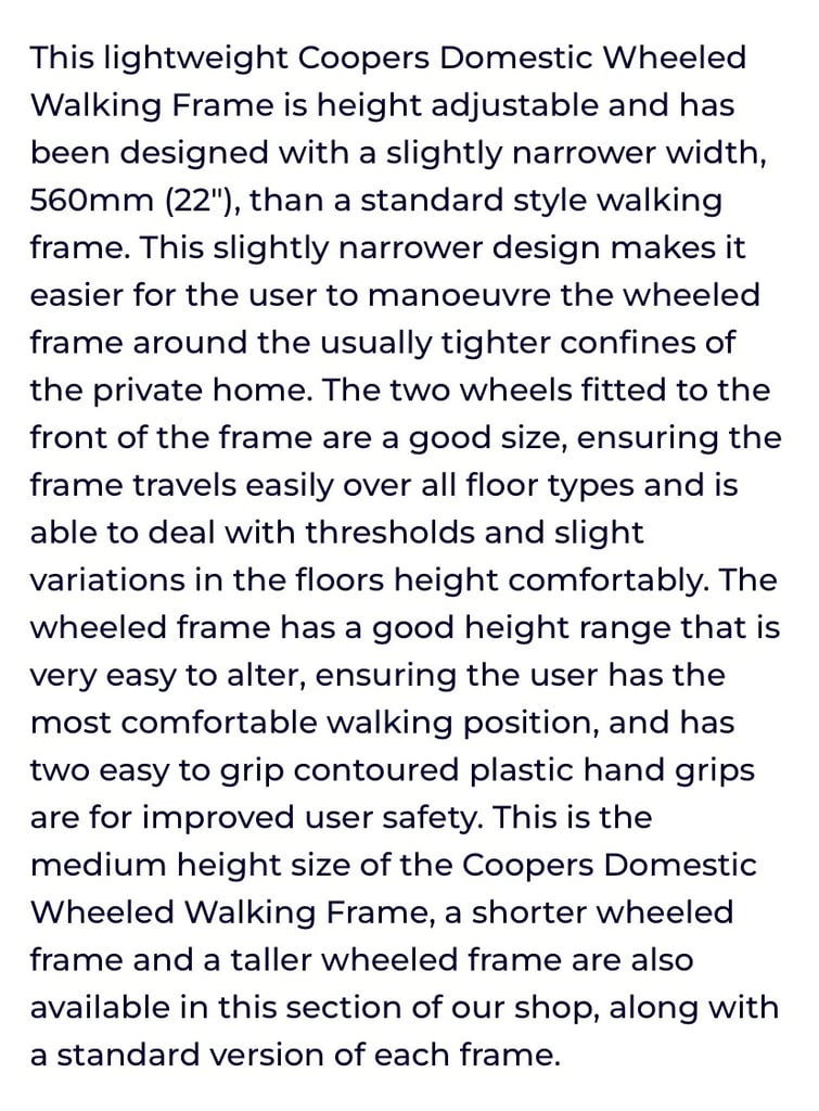 Coopers Domestic Wheeled Walking Frame - Standard