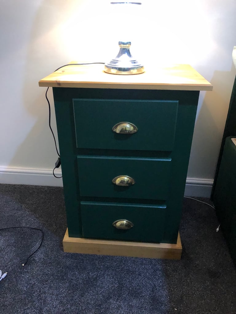 image for Green bedside with pine top 
