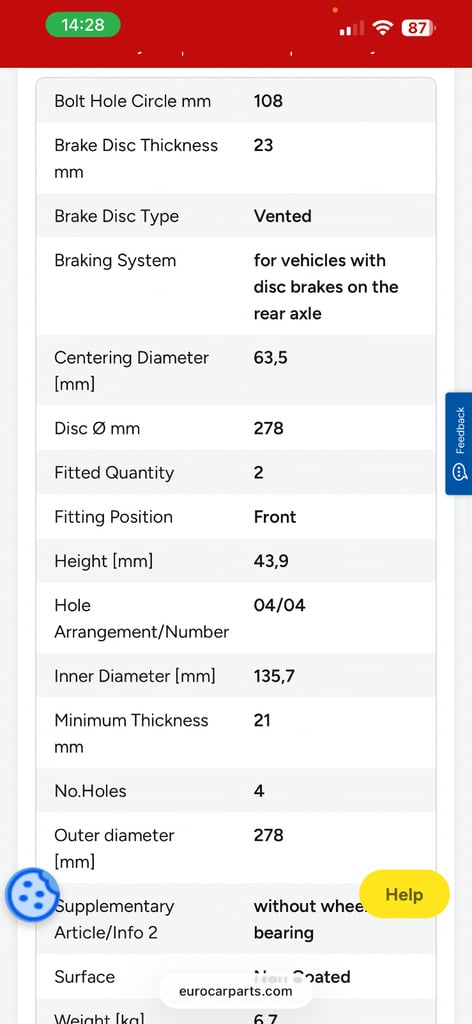 Break pads and discs for ford fiesta eco ecoboost