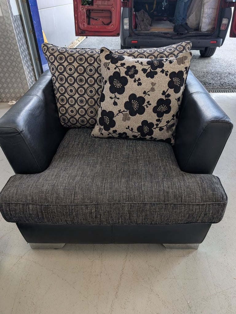 DFS Black/Grey 3 Seater Sofa & Armchair Set  (foam seat cushions) , Good Condition - Delivery Avail