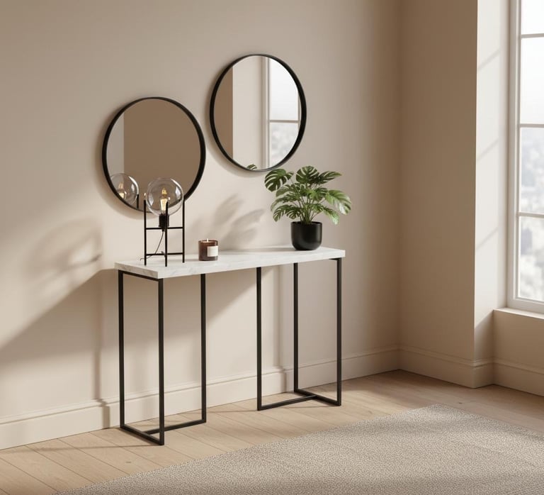 image for Marble hallway console table white and black solid metal