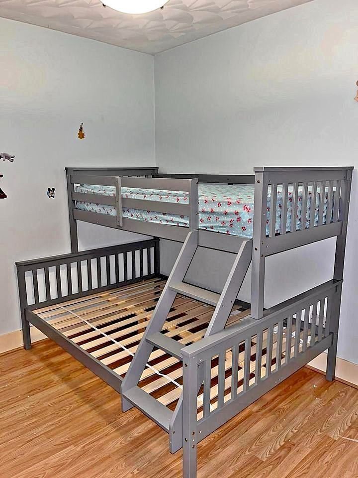 ]] Trio Wooden Solid  Bunk Bed - Single Top & Double Bottom - Optional Mattress = Go Asap SALE ]]