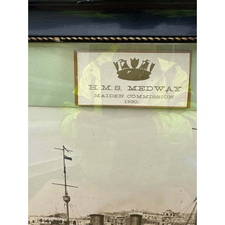Framed Photograph H. M. S Medway Maiden Commission 1930