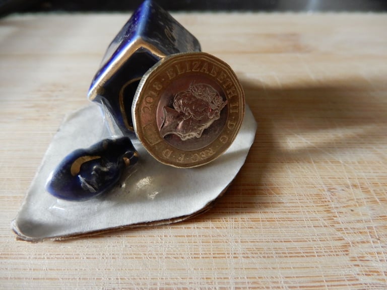 Vintage Limoges Cobalt Blue  Dog and Dog house Miniature Figure 