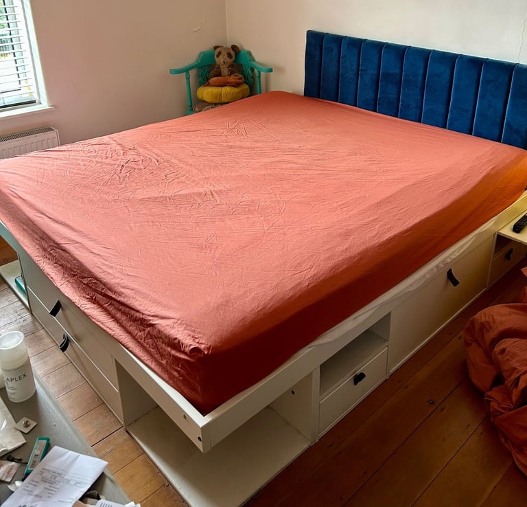 image for White wood bedframe with storage