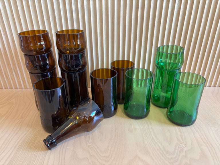Selection of Brown & Green Glass Self Watering Planters / Plant Pots / Drinking Glasses