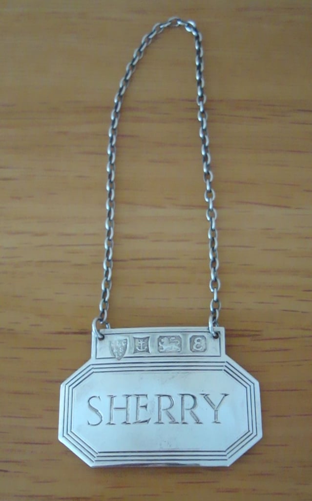 Sterling Silver Decanter Label Sherry Birmingham 1979 Maker J B Chatterley & Son Ltd 