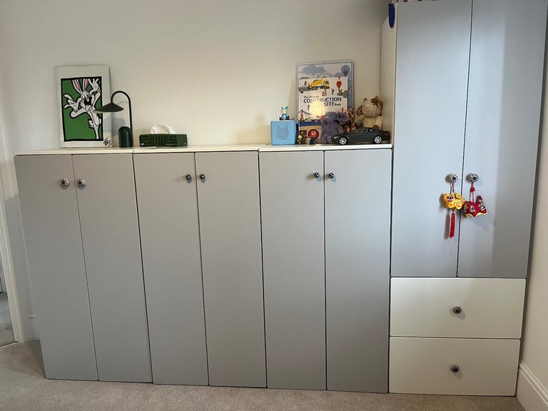 A Set of IKEA SMÅSTAD Wardrobe in Grey/White