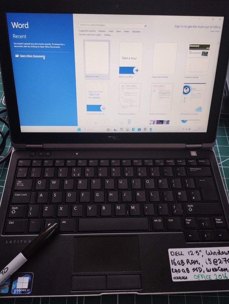 Dell laptop. Windows 11. Full Microsoft Office, 16GB RAM, i5 CPU, 240GB SSD, HDMI, WebCam.