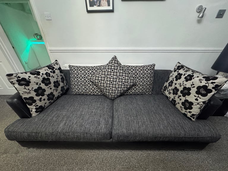 Used Leather and fabric combination sofa available 3 seater 1 seater and Round seater one footstool
