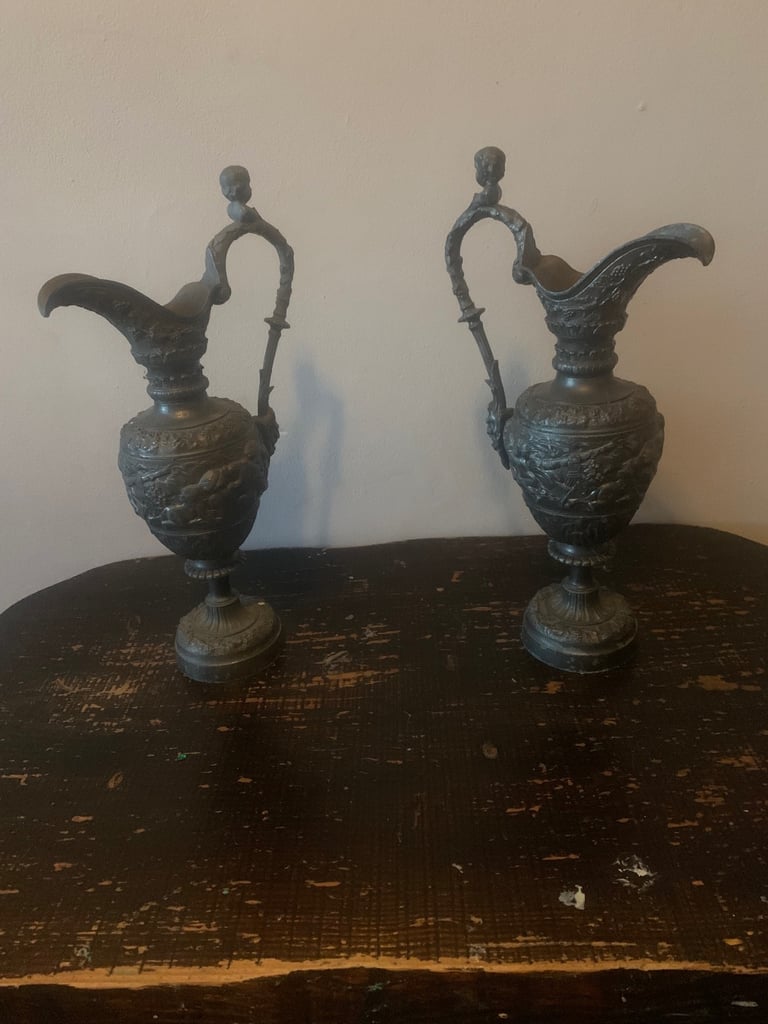 image for Vintage Antique Victorian Grecian Cast Spelter Metal Urn Pitcher