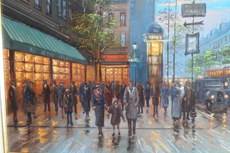 Large Original oil painting by Listed Artist Karoly Szert "Le Side Car"