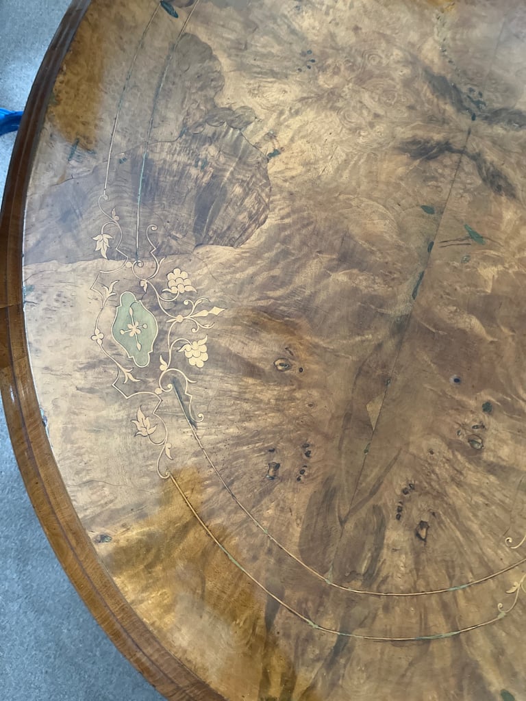 Antique Inlaid Burr Walnut coffee table with removable glass cover