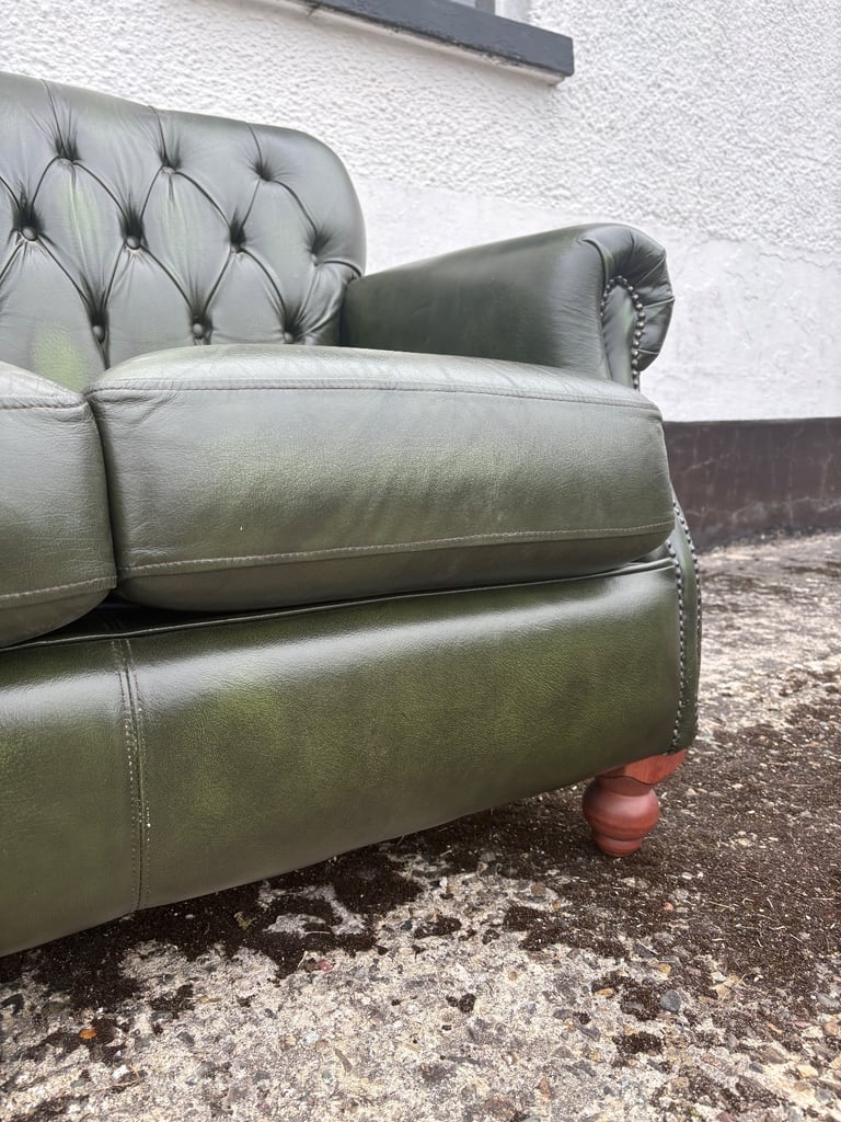 Thomas Lloyd green vintage leather chesterfield sofa 