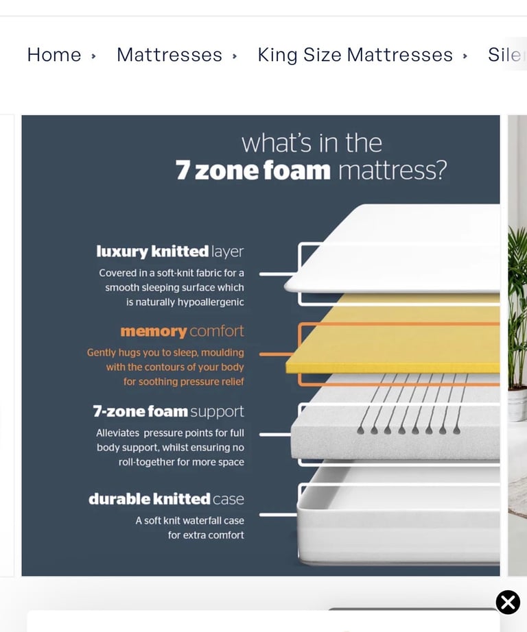 Superb Wills & Gambier King Size Bed with Silentnight 7 zone memory foam mattress.