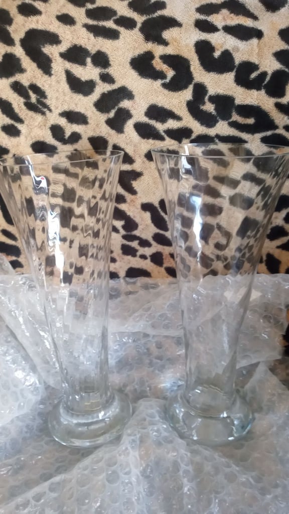 M/S glass vases new never used high 17 inches wide 7 inch across £45