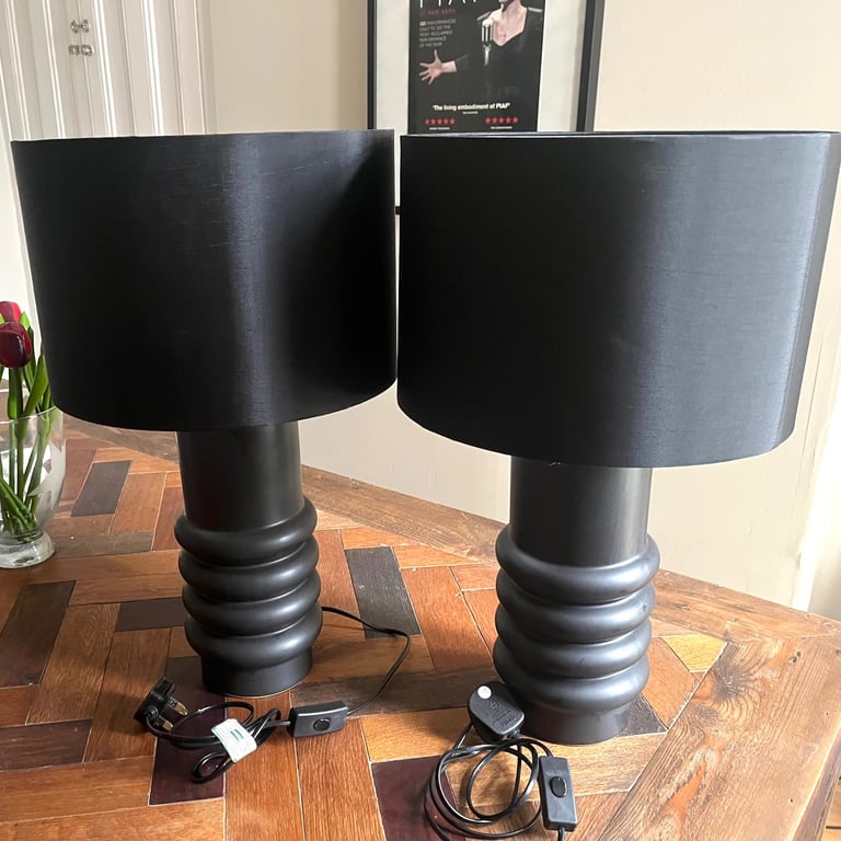 image for Timeless Modern Classic Matching Pair Chic Black Table Lamps