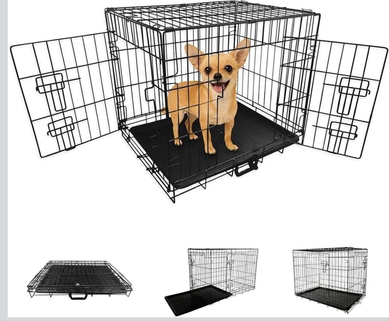 Heavy-Duty Folding Dog Crate for Small Dogs, 60 × 40 × 50 cm (24″) Black Metal Cage 
