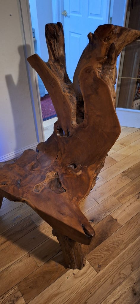 Hand Carved, Heavy, Solid, Wooden Statement Chair