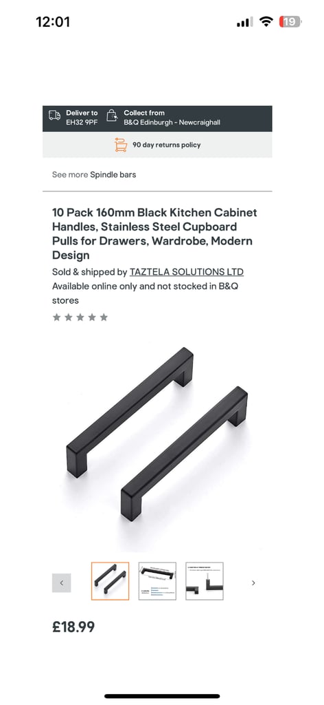 20 x Black Modern Kitchen Cabinet Handles – 160mm (Brand New)