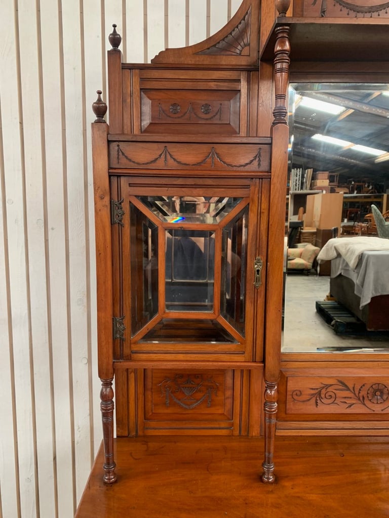 Display Cabinet/ Dresser Antique Edwardian Mirror Back Walnut 
