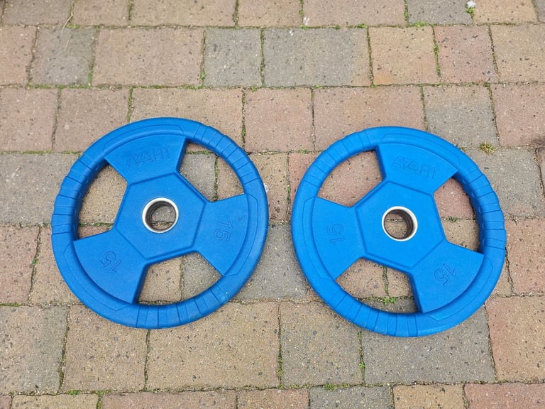 2 x 15kg Aza Olympic rubber coated weight plates 