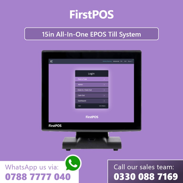 15 Inch Touchscreen EPOS POS Cash Register Till System for Retail, Hospitality, Takeaway and Salon