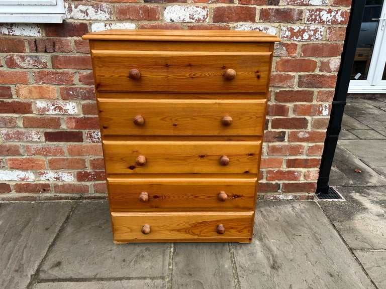 Solid Pine Chest of Drawers - Good Condition 