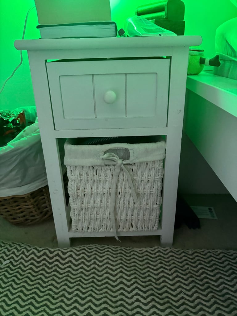 image for Two Small White Bedside Table with Drawer and Basket