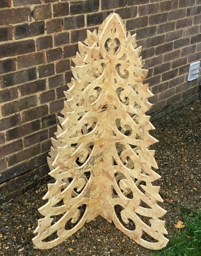 Laser cut Christmas Tree, made from Stirling board, measures 1.1m high x 1m wide at base.