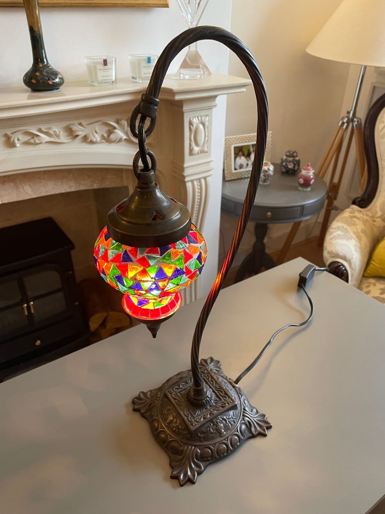image for Fantastic Moroccan Mosaic Glass Swan Neck Table Lamp - delivery possible