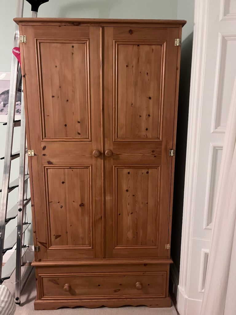 image for Wooden wardrobe with hanging rail and one drawer 