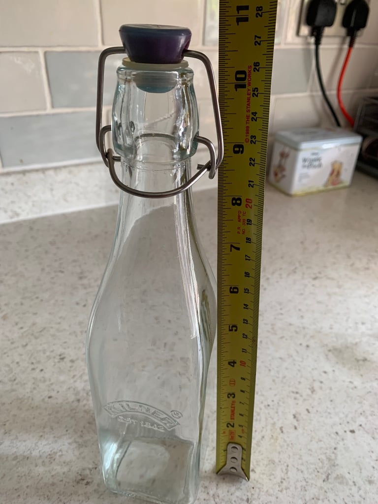 Tall slim Kilner glass storage bottle 27cm multi purpose, oil, bubble bath etc