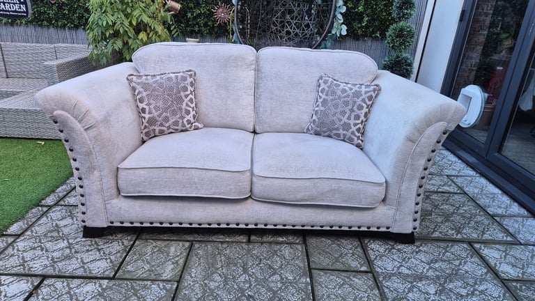 Two beautiful cream plush velvet 3-seater sofas