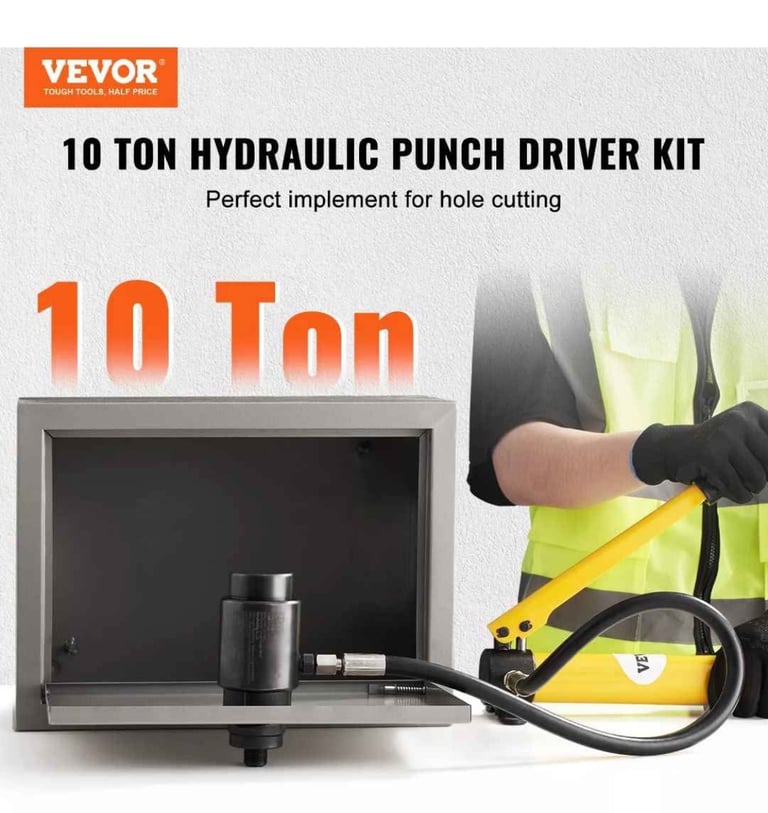 VEVOR 10 Ton Hydraulic Knockout Punch Driver Kit Hole Tool 1/2"-2" with 6 Dies