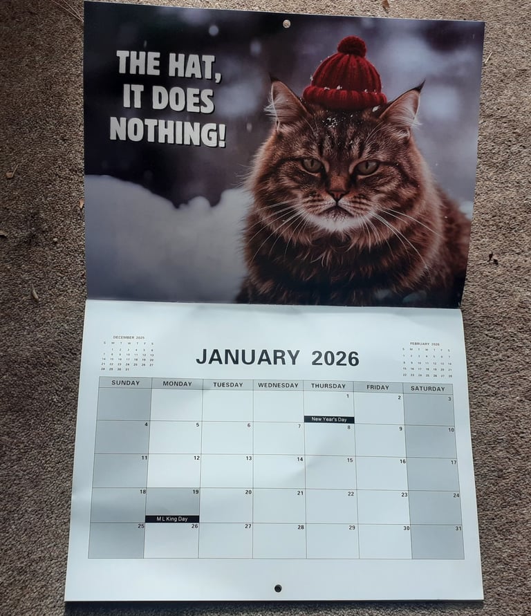 Humorous cat calendar for 2026 - nice large by Month size