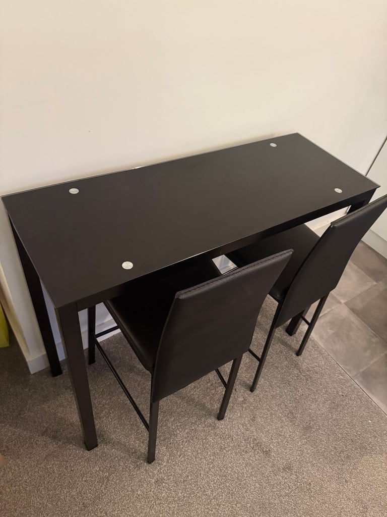 image for Glass bar table and two chairs