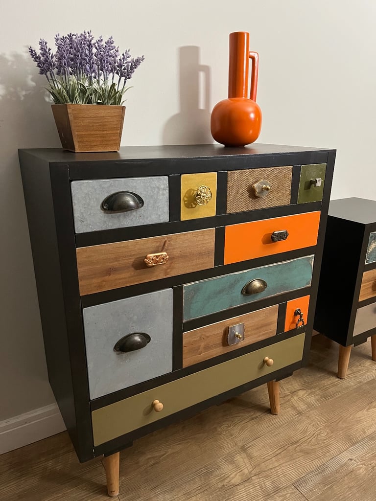 Unique fully refurbished urban/industrial chest of drawers and bedside table/console