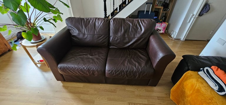 Brown Leather Sofa Bed – £90 (E13)