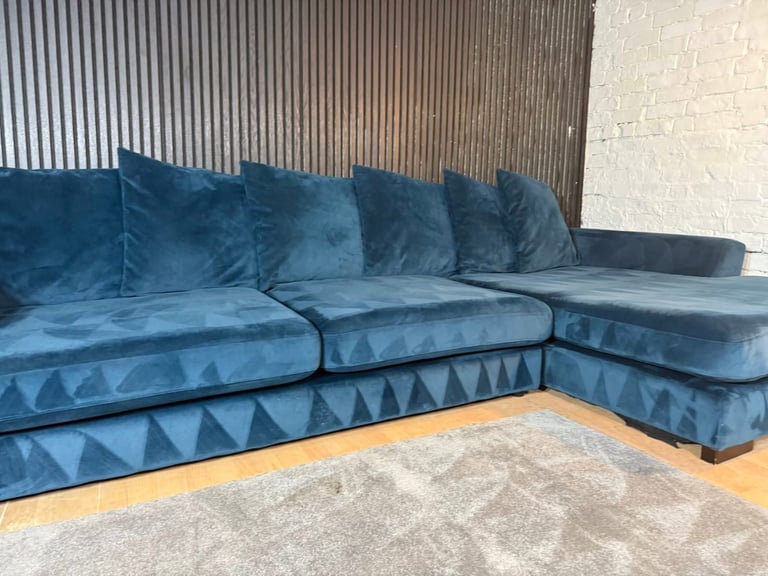 DFS Navy Plush Corner Sofa FREE SAME/NEXT DAY DELIVERY