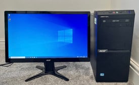 FAST SSD Acer Tower Computer Desktop PC 22 Monitor i3 8gb ram 240gb