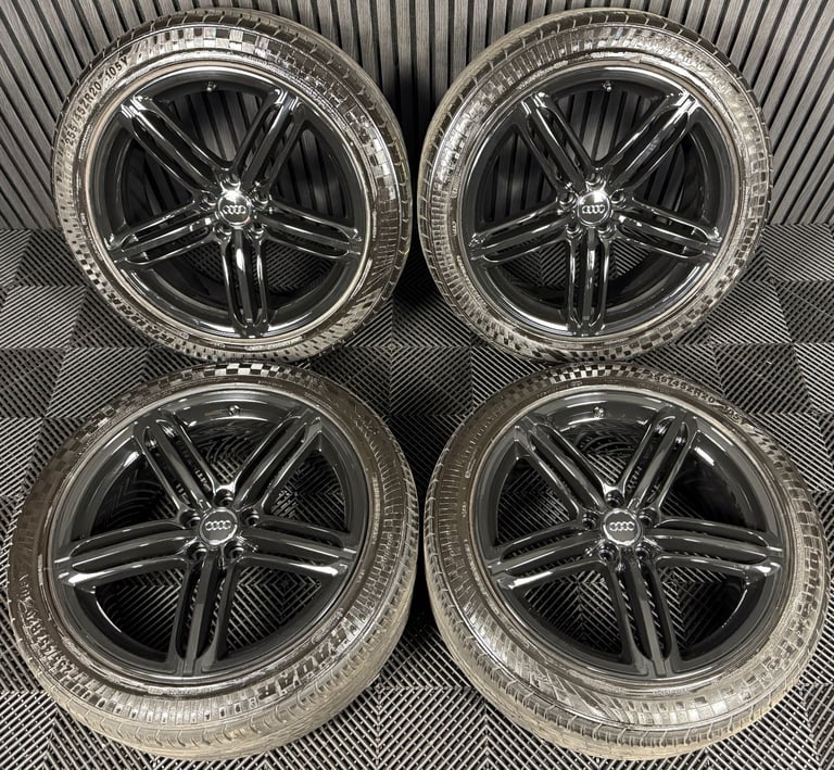 20'' GENUINE AUDI Q5 5 TRIPLE SPOKE SEGMENT BLACK S LINE TYRES ALLOY WHEELS ALLOYS
