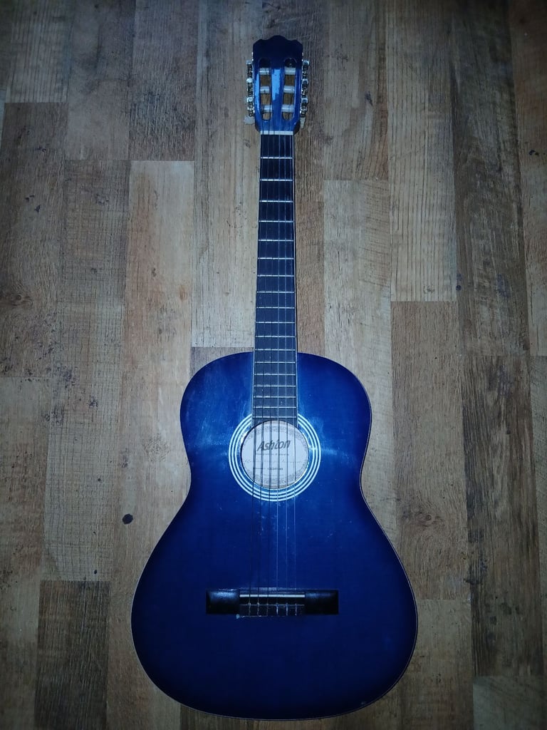 image for 🎸 Ashdot Classical Acoustic Guitar with Bag – Blue Finish ( Open to offers feel free to message me)