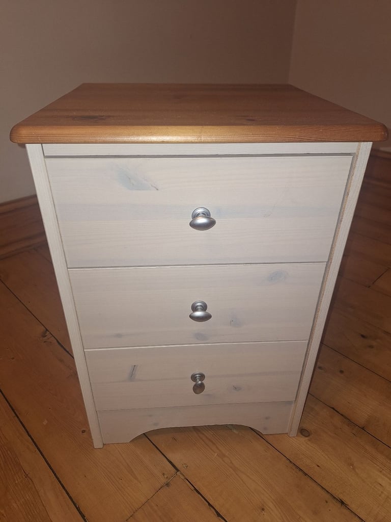 Wooden bedside table with 3 drawers