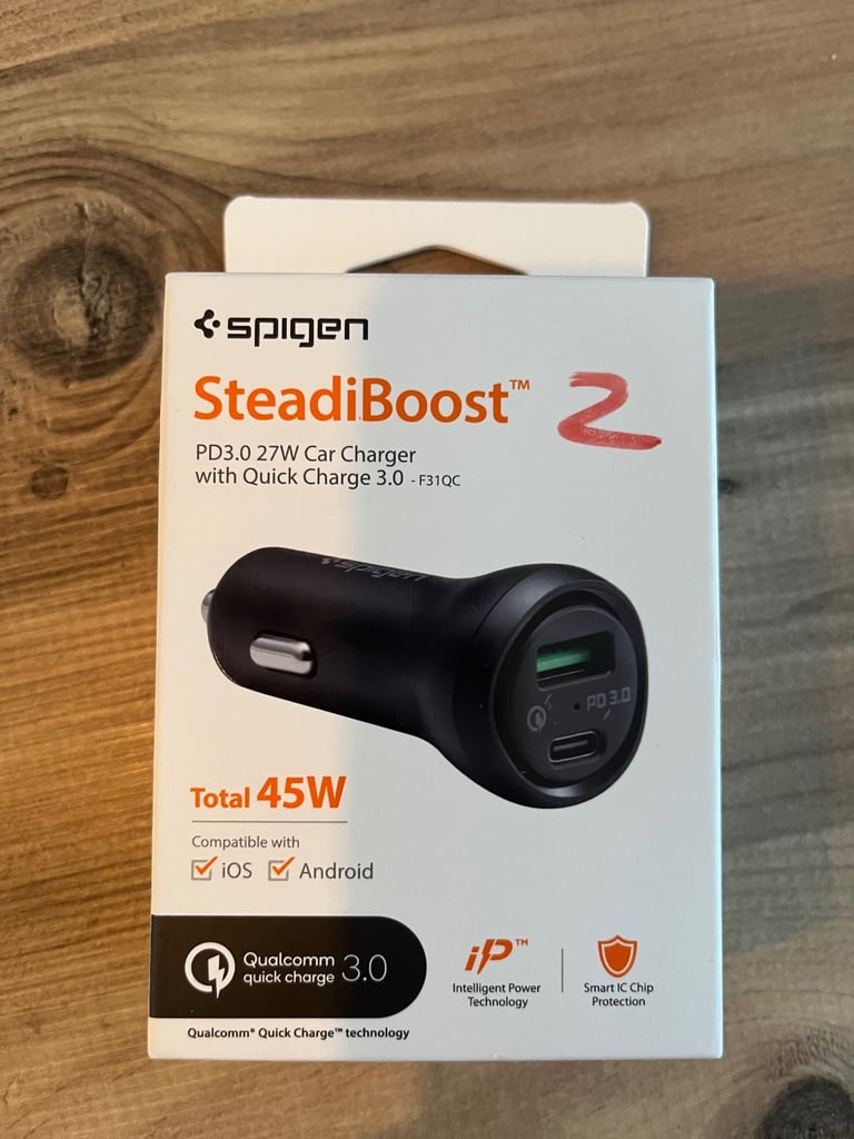 spigen steadiboost pd3.0 27w car charger with quick charge 3.0 New