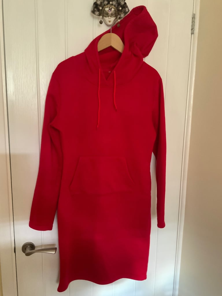 Red hooded dress fleece lined size 12-14.